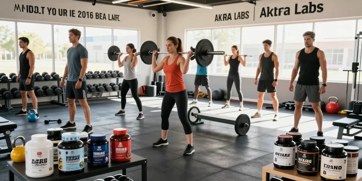 Akra Labs Steroid Shop: Fitnessbegeisterte im modernen Fitnessstudio, die Akra Labs Produkte nutzen.